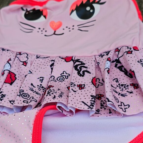 Betsey Johnson ✦ Cat Face Toddler Swimsuit ✦ Pink & Black UPF 50+ Size 24M NWT - Picture 6 of 14